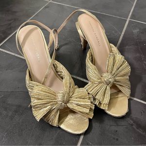 Gold Loeffler Randall Pleated Bow Heels
